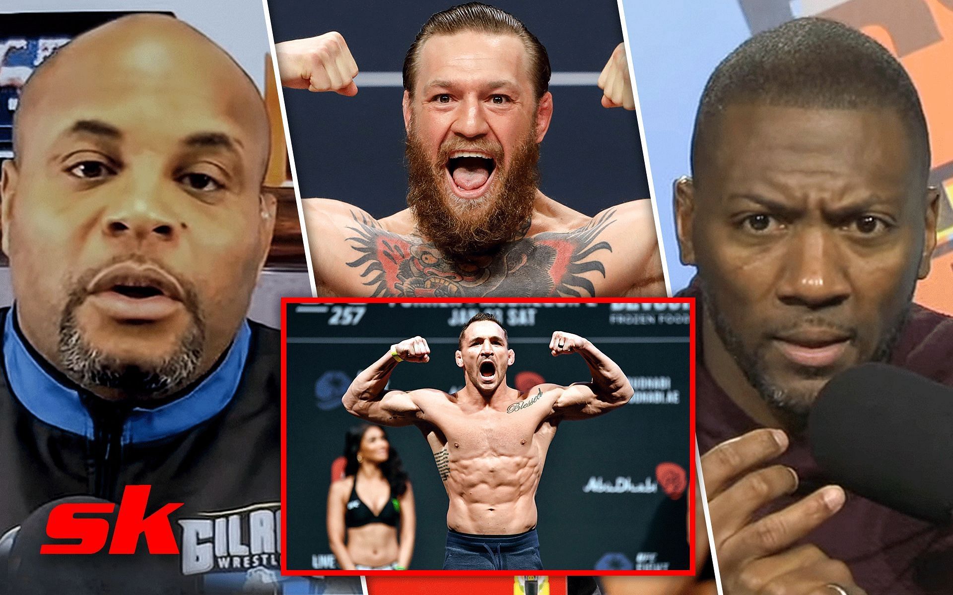Daniel Cormier (left), Conor McGregor and Michael Chandler (centre) and Ryan Clark (right) [Image courtesy: Getty Images and ESPN MMA on YouTube]