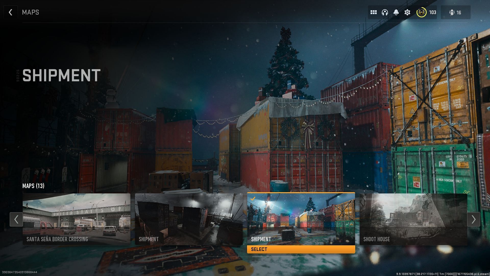 Selecting the Christmas-themed Shipment map (Image via Activision)
