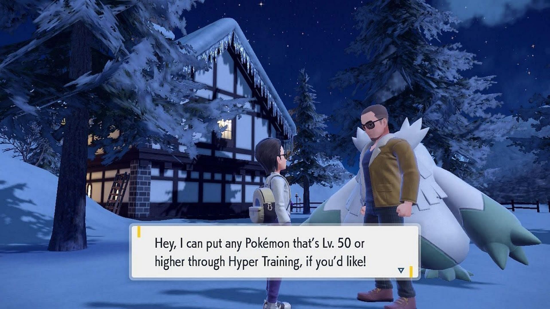 A player interacting with the Hyper Trainer NPC (Image via The Pokemon Company)
