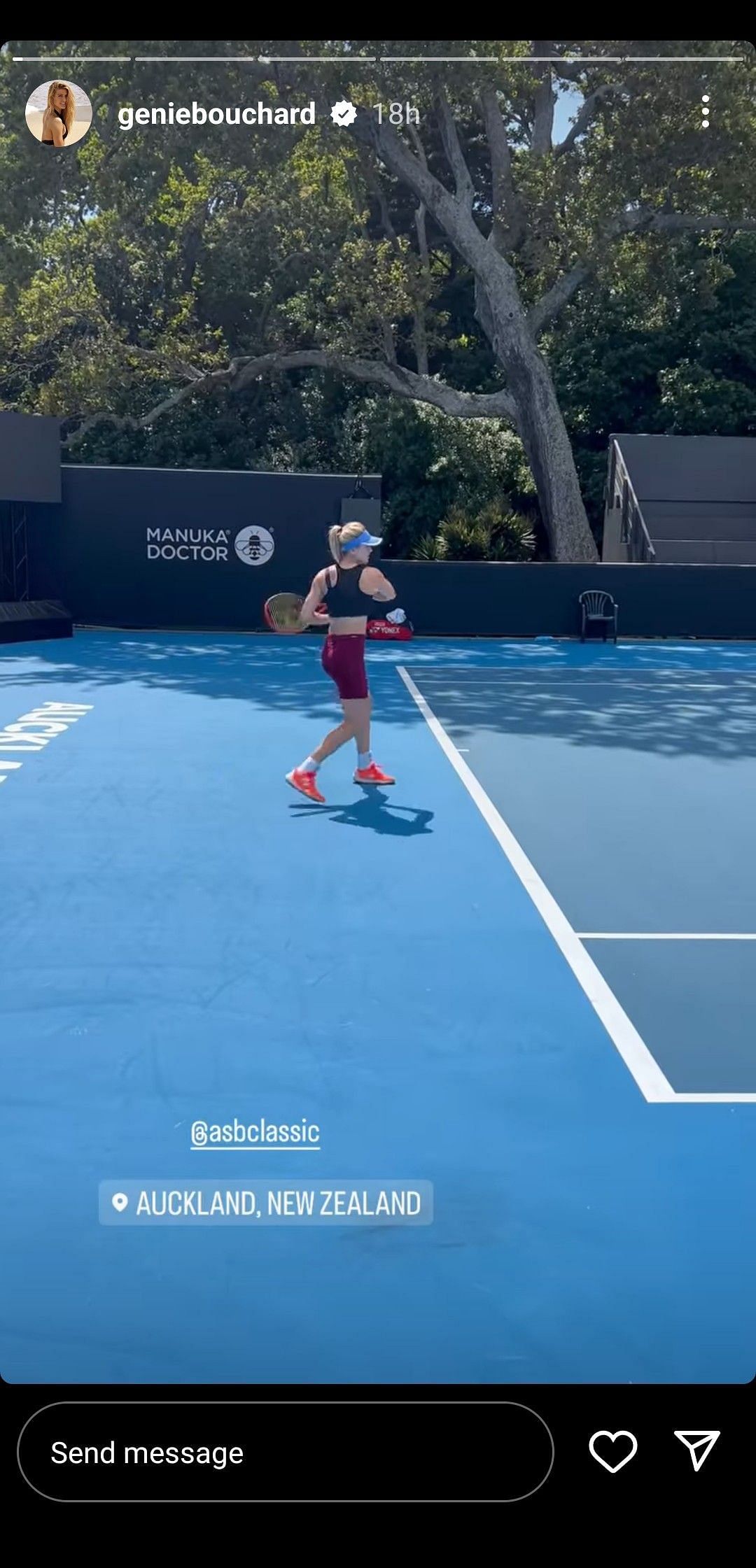 Via Instagram: Eugenie Bouchard trains ahead of the Auckland ASB Classic