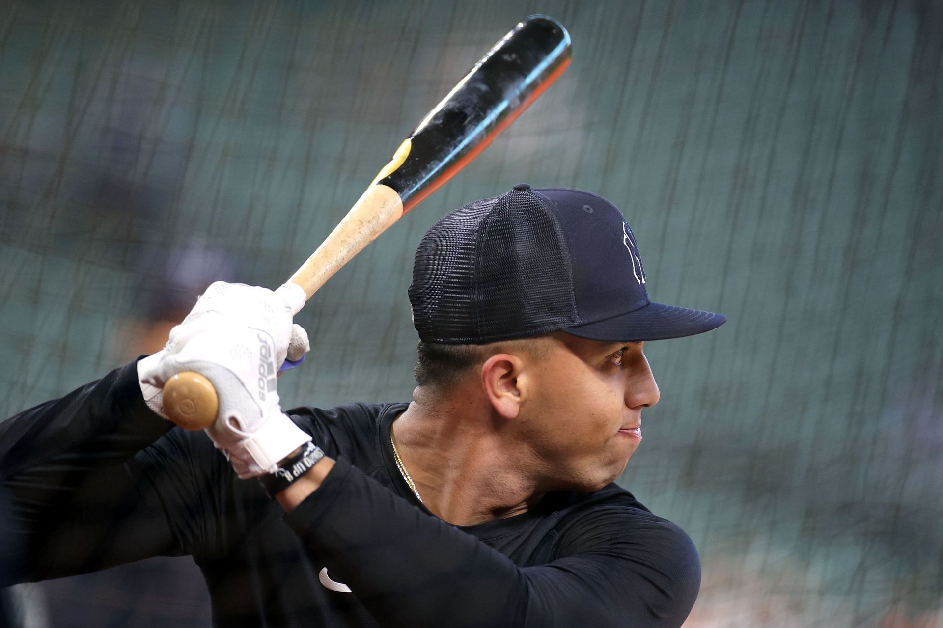 New York Yankees Alex Rodriguez reacts holding the MLB World