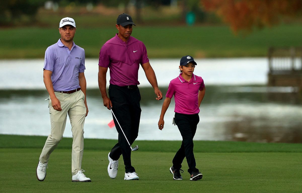 Justin Thomas, Tiger Woods and son Charlie 