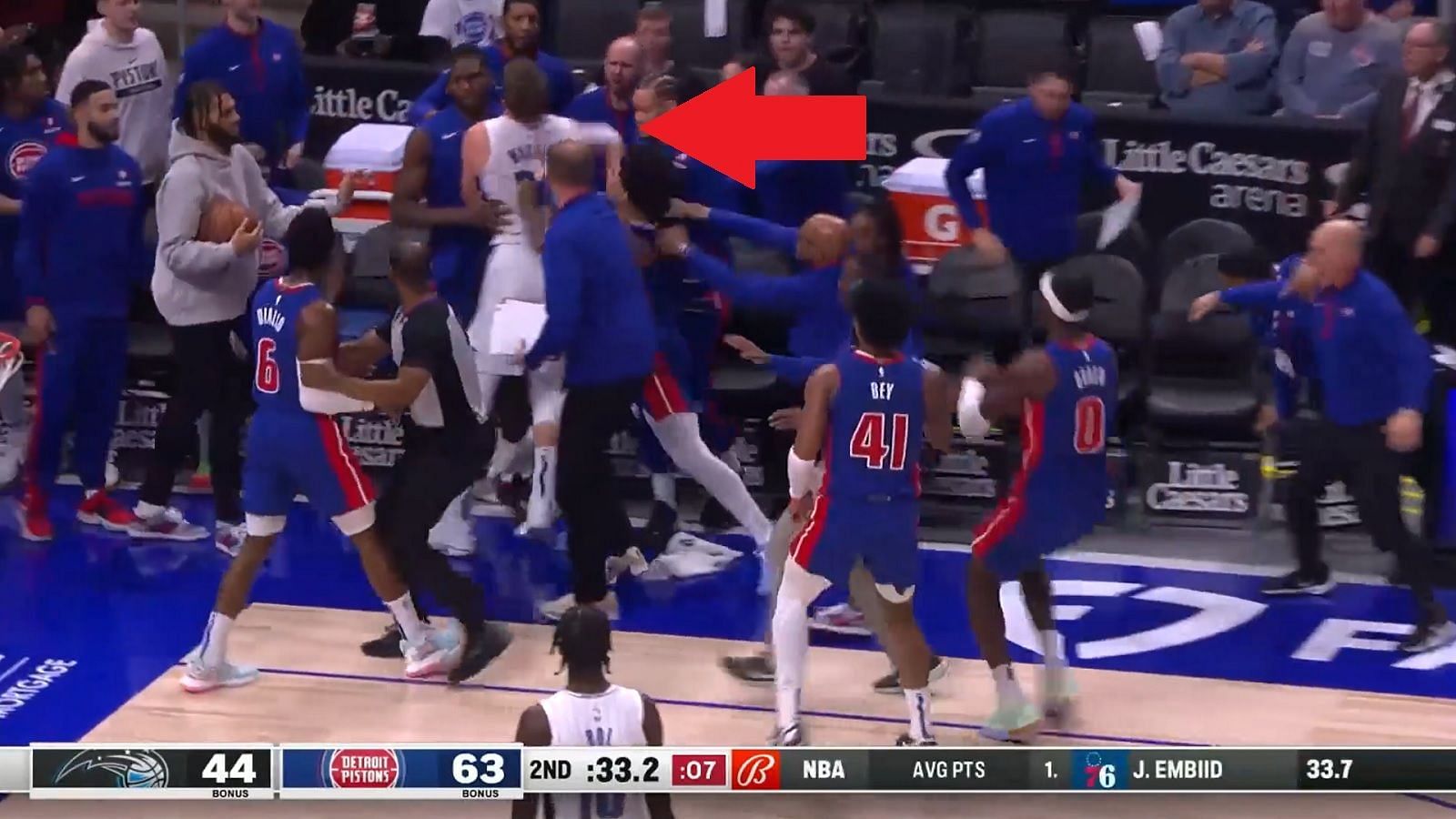 An ugly scuffle broke out between Moe Wagner of the Orlando Magic and Killian Hayes of the Detroit Pistons.