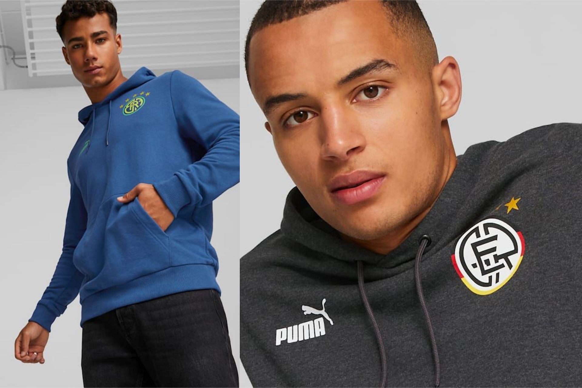 Take a closer look at the Brazil and Germany-themed sweatshirts (Image via Puma)