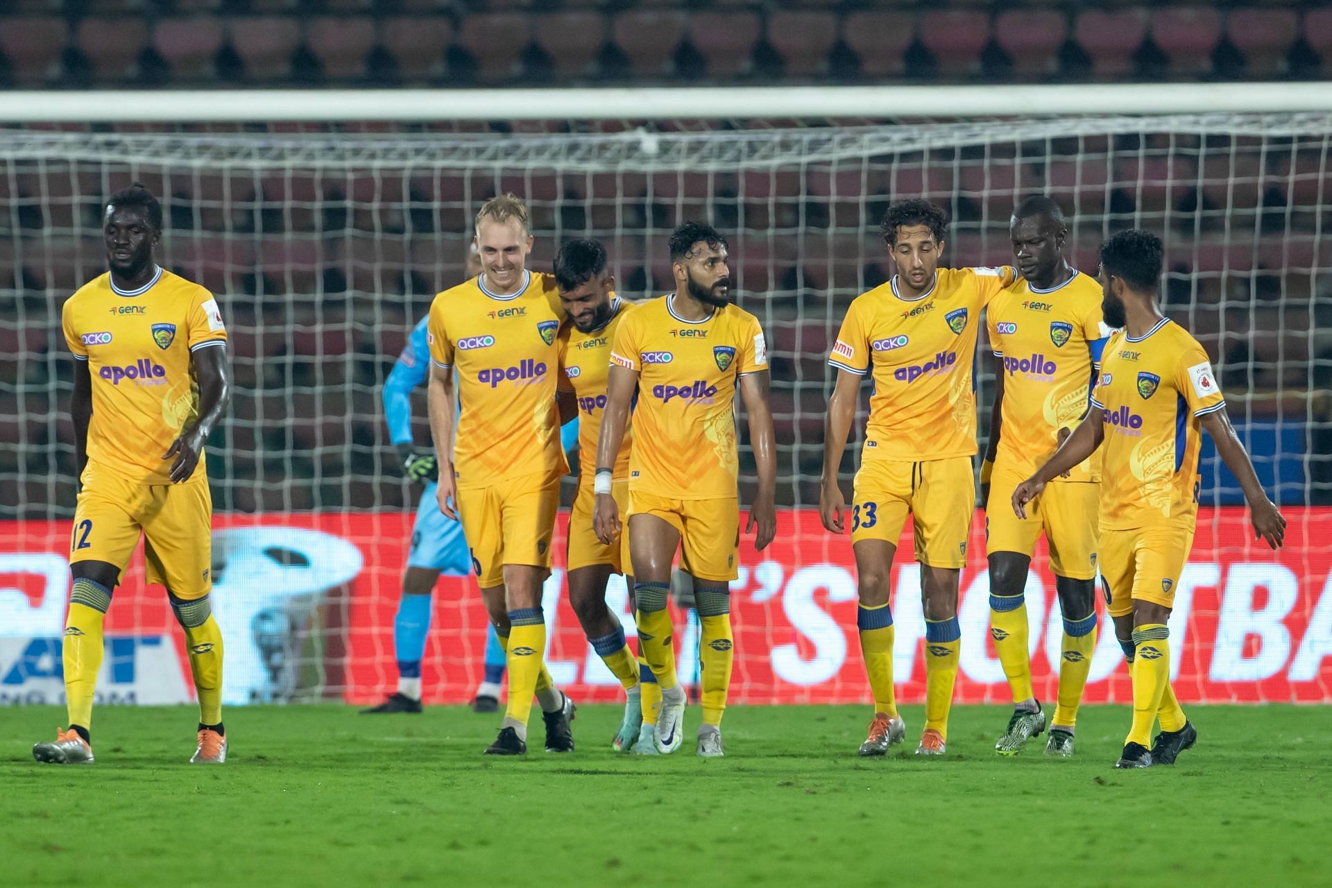 Chennaiyin FC in celebration mode as the team win 3-7 against NorthEast United FC.