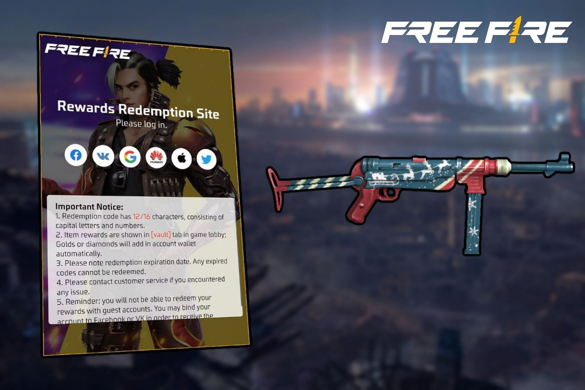 Gun skins and other rewards can be received using Free Fire redeem codes (Image via Sportskeeda)