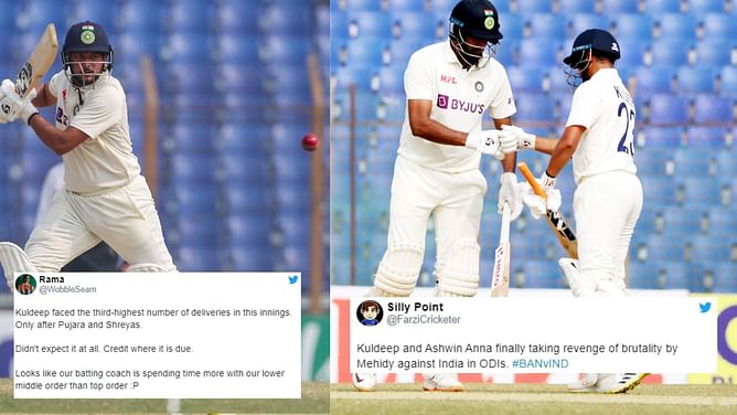 "Kuldeep playing spin more assuredly than Kohli" - Fans hail Kuldeep Yadav for fantastic contribution in crucial stand with Ashwin