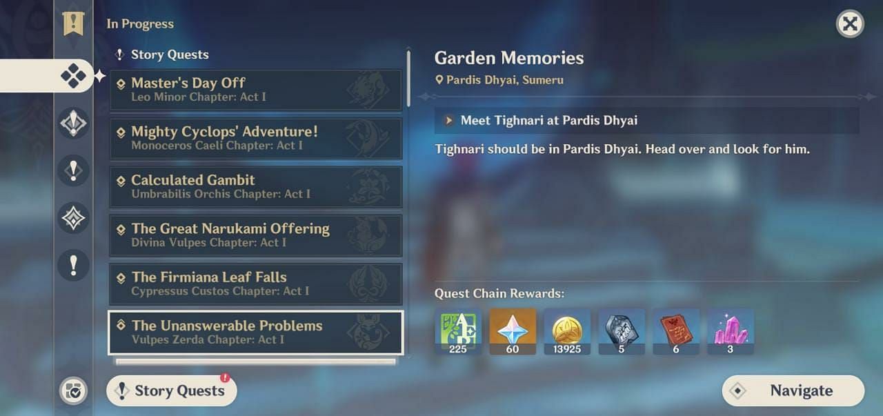 Active quests in the Quest menu (Image via Genshin Impact)