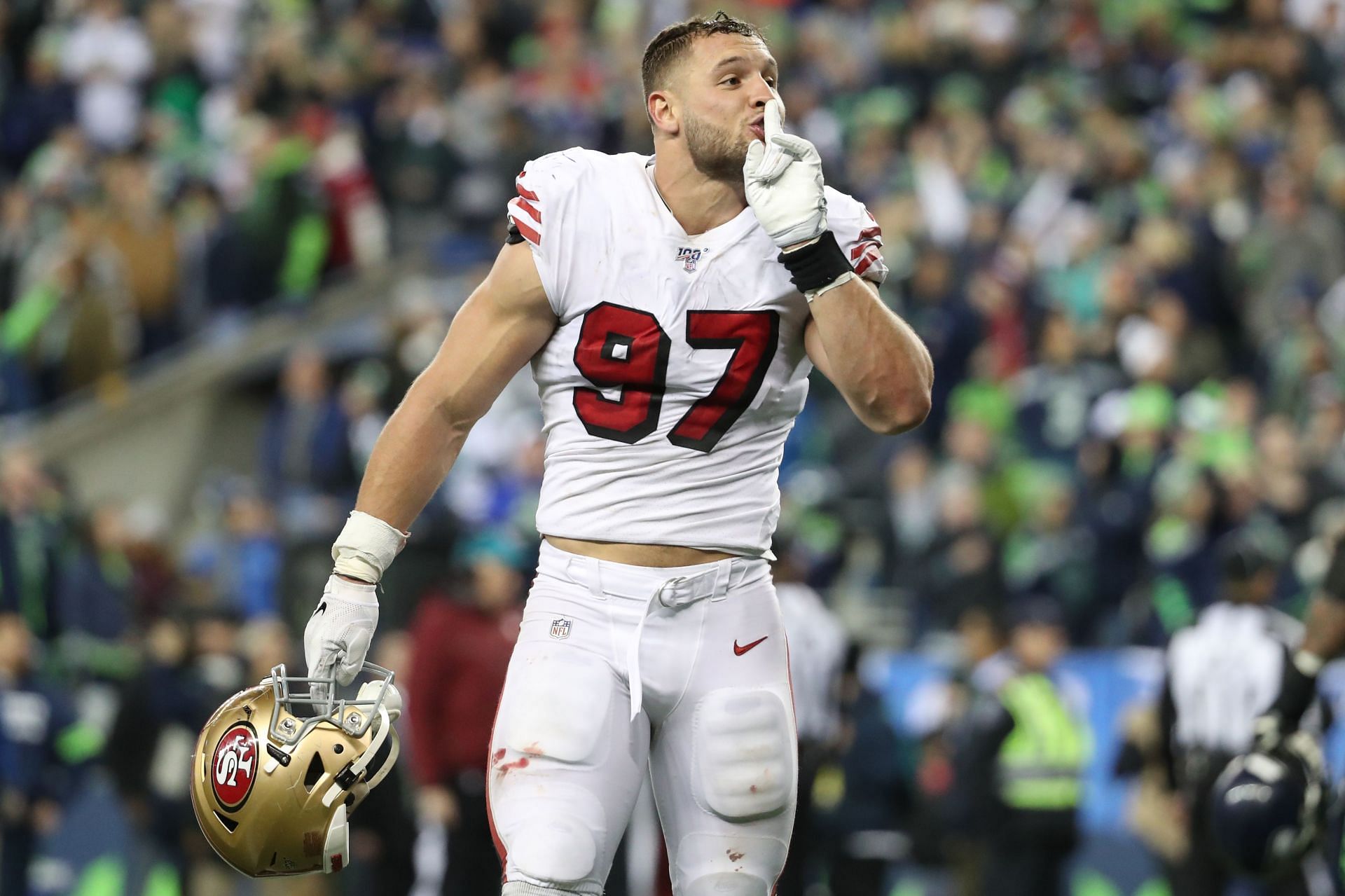 Watch 49ers' Nick Bosa celebrate wildly after injury scare vs