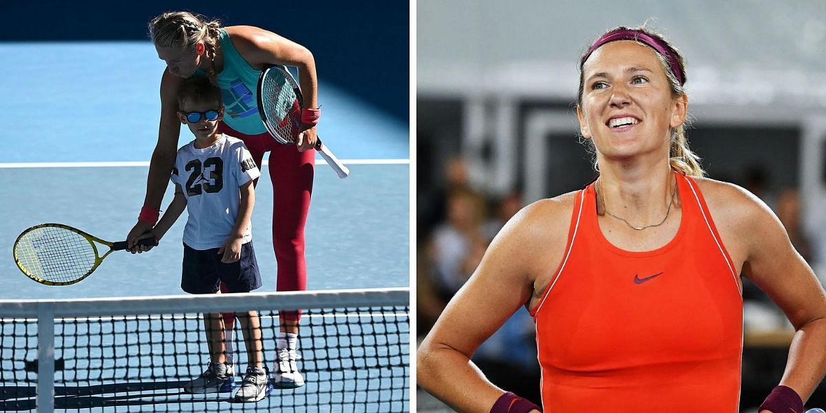 Victoria Azarenka and her son watch a FIFA World Cup game.