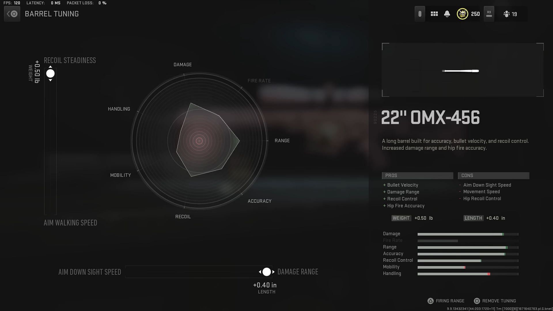 Tuning for the 22&quot; OMX 456 barrel Warzone 2 (Image via Activision and YouTube/Faze Testy)