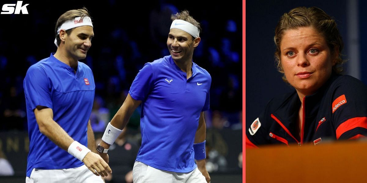 Roger Federer and Rafael Nadal (L), and Kim Clijsters