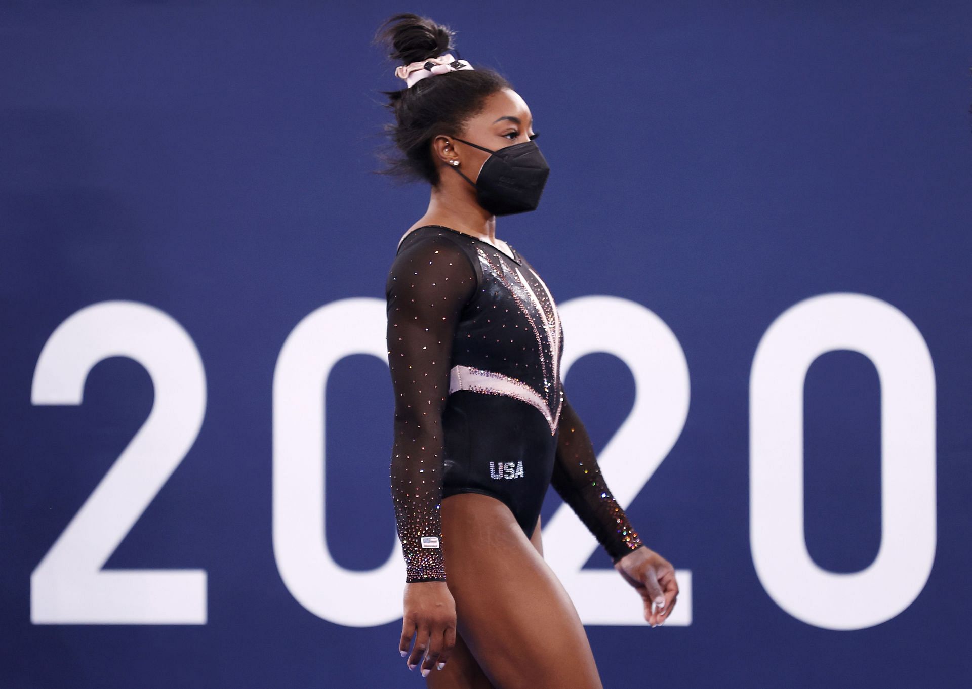 Simone Biles at the women&#039;s podium training in Tokyo (Photo by Jamie Squire/Getty Images)