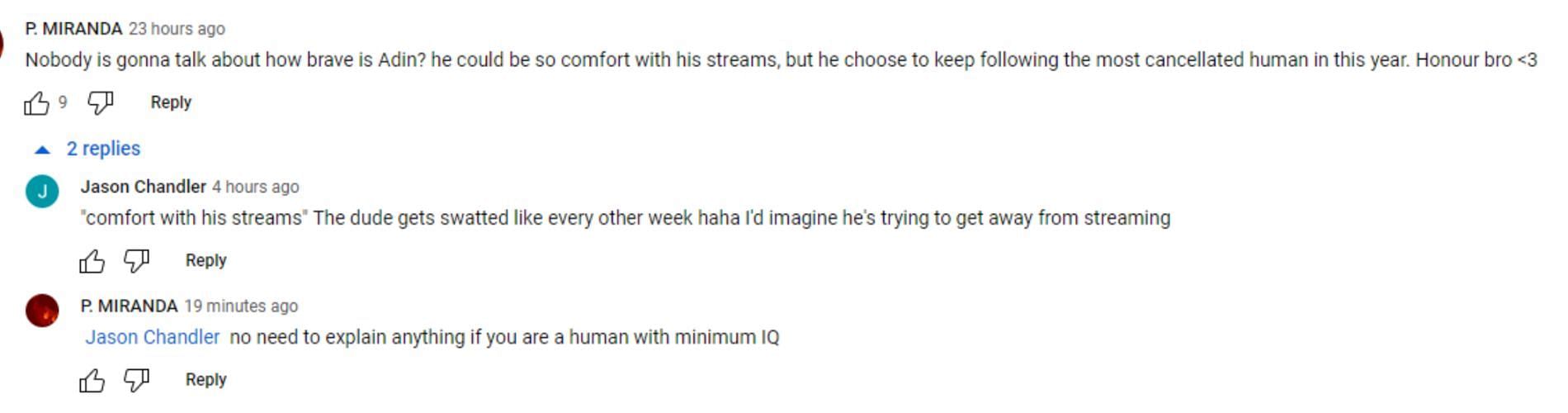 One or two commenters talked about Tate&#039;s negative influence on the internet (Image via Adin Live/YouTube)
