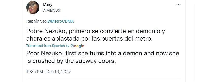 Screenshot of a Twitter user&#039;s response to @MetroCDMX (Image via Twitter)