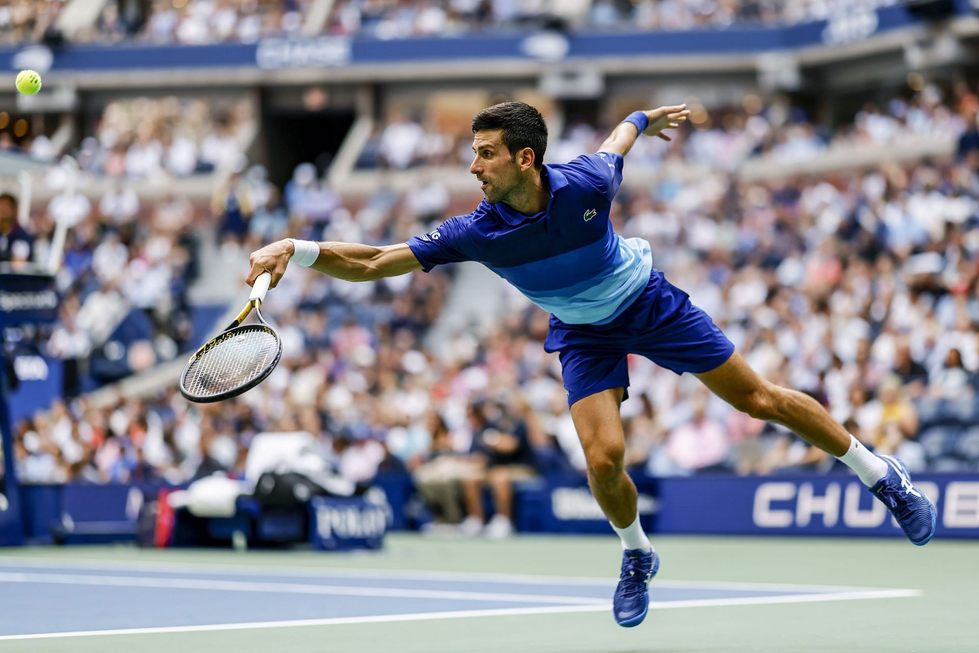 The Serbian superstar in action at the 2021 US Open.