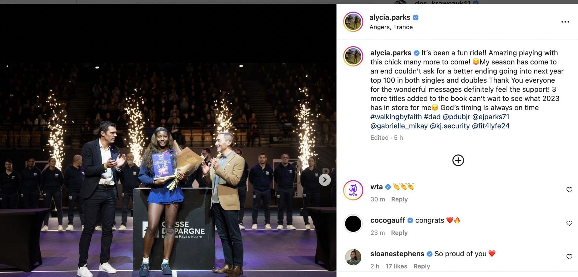 Coco Gauff and Sloane Stephens congratulated Alycia Parks