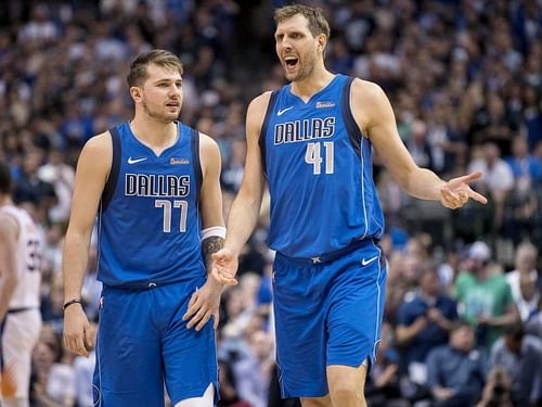 Luka Doncic (left) and Dirk Nowitzki