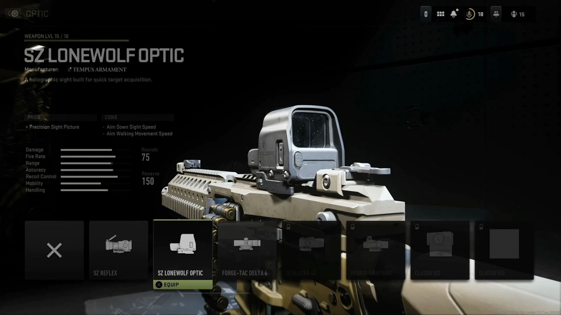 Optics in loadout (Image via Activision)