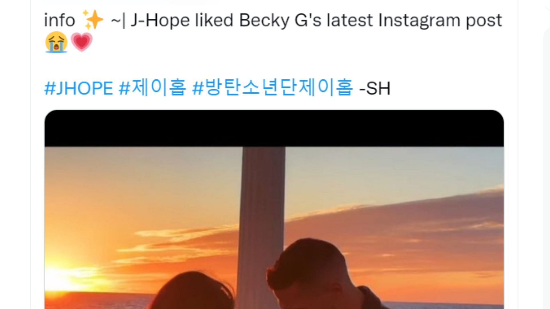 BTS&#039; j-hope reacts to Becky G&#039;s proposal (Image via Twitter)