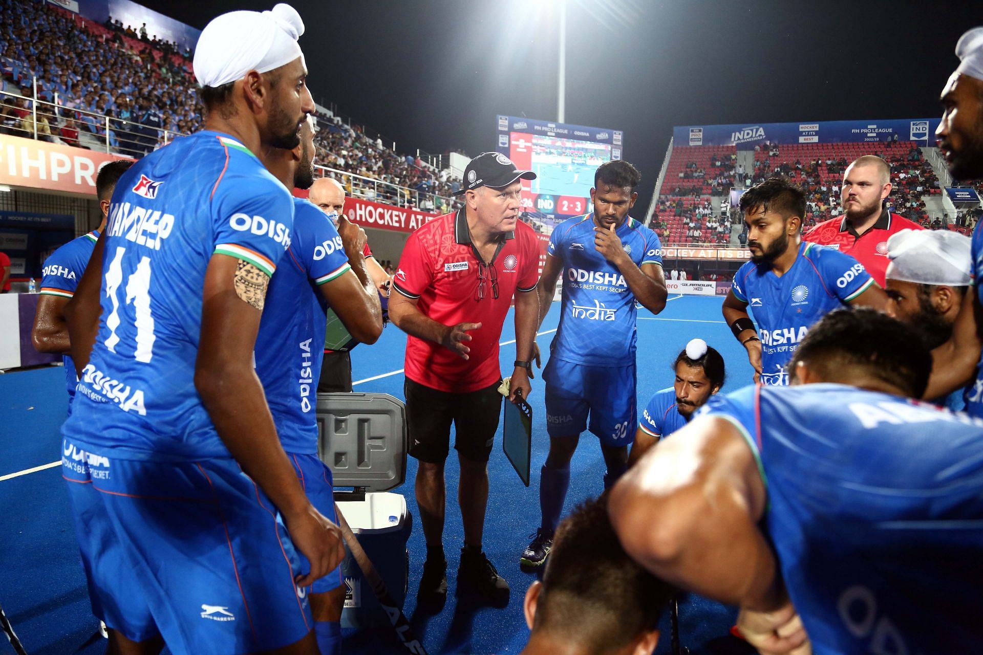 India&rsquo;s chief coach Graham Reid giving instructions to the national team. Photo credit Hockey India