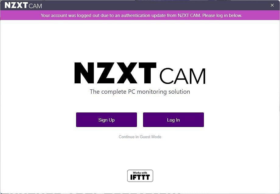 Login screen in CAM software (Image via NZXT)