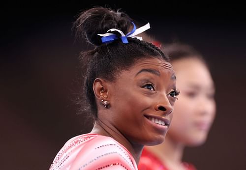 Simone Biles at the Tokyo Olympics, 2021 (Photo by Laurence Griffiths/Getty Images)