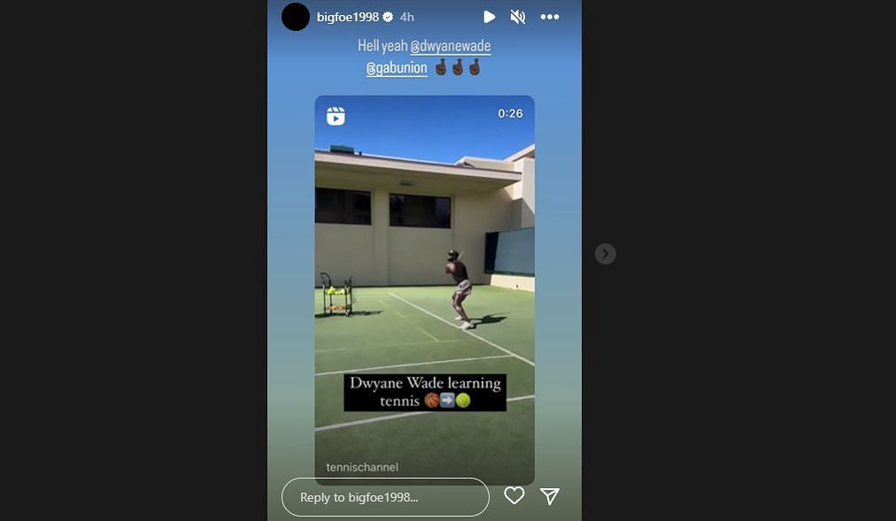 Via Instagram - Frances Tiafoe reacts to video of Dwyane Wade playing tennis.