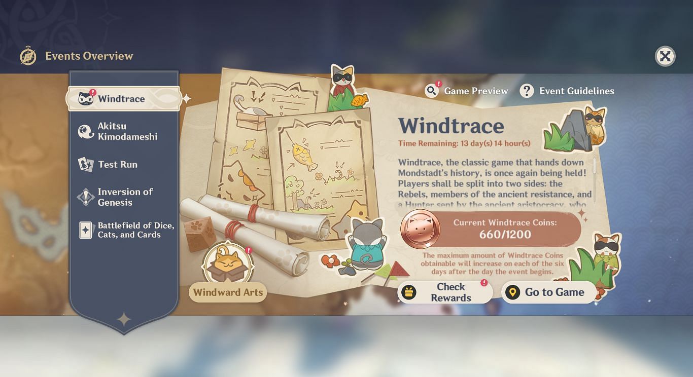 Genshin Impact Windtrace event menu (Image via HoYoverse)