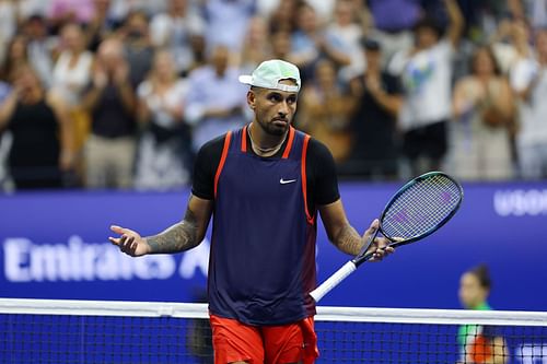 Nick Kyrgios celebrates during the 2022 US Open.