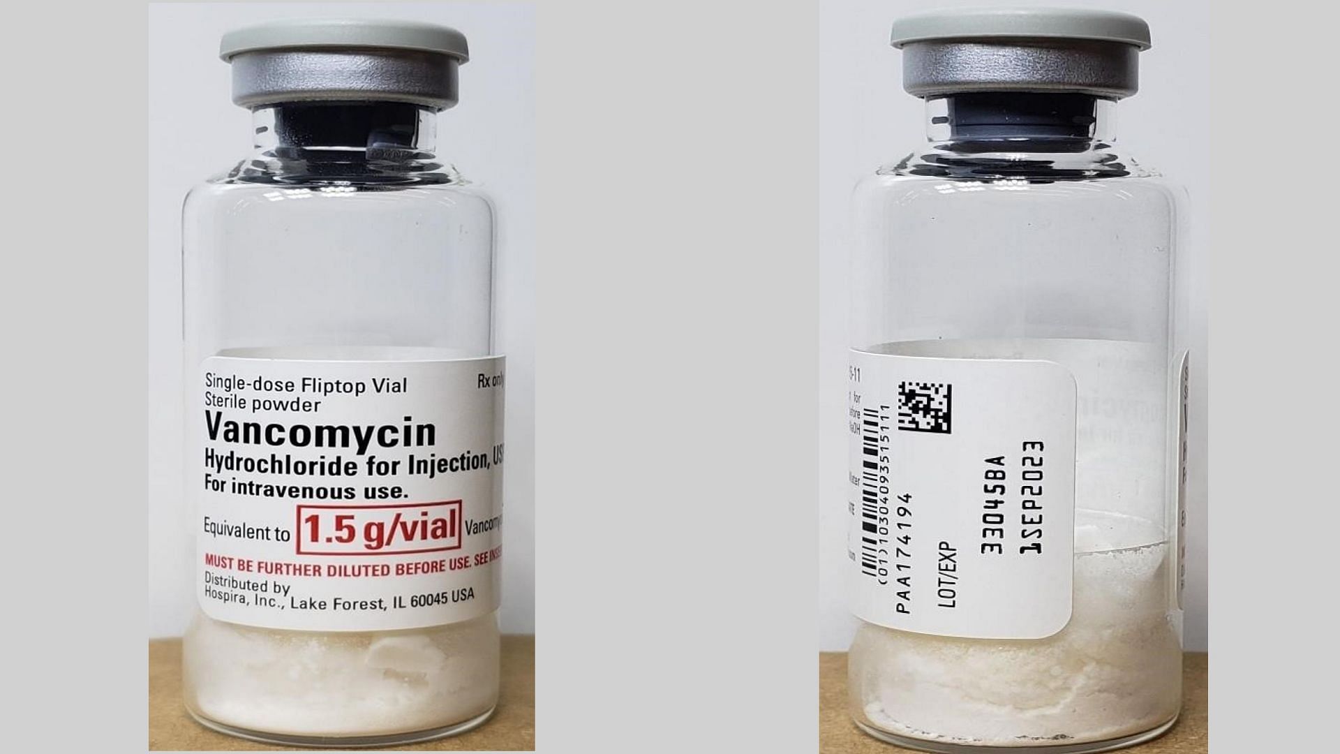 recalled vial of Vancomycin Hydrochloride Injection (Image via FDA)