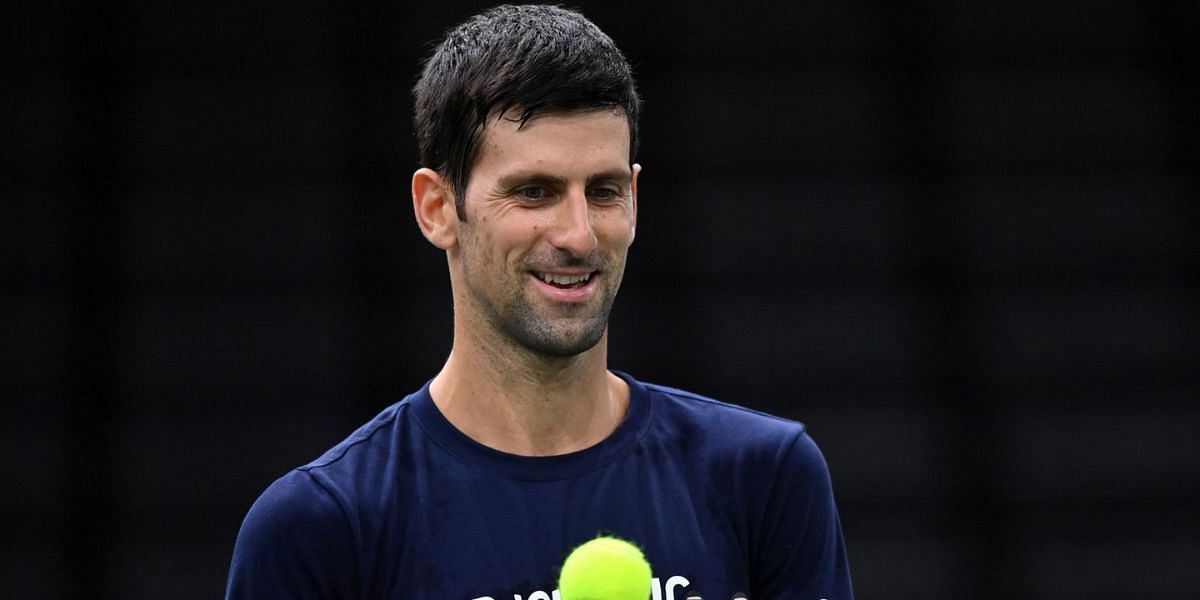 Novak Djokovic flaunts his new sneakers. 