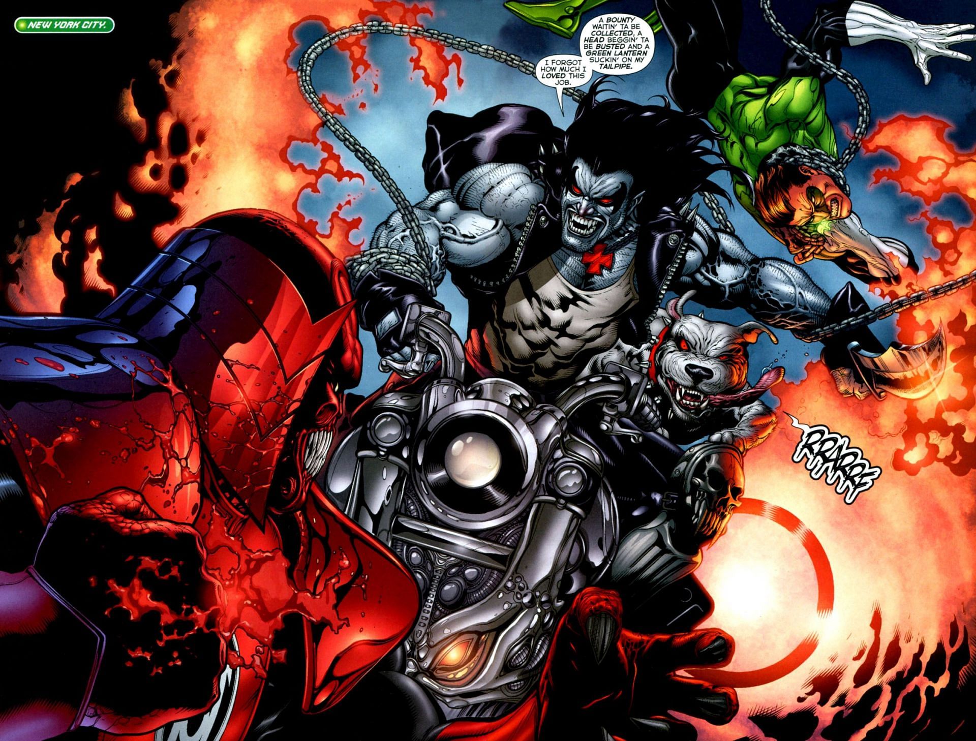 Lobo alongside Hal Jordan in the fight against Atrocitus, leader of the Red Lanterns (Image via DC Comics)