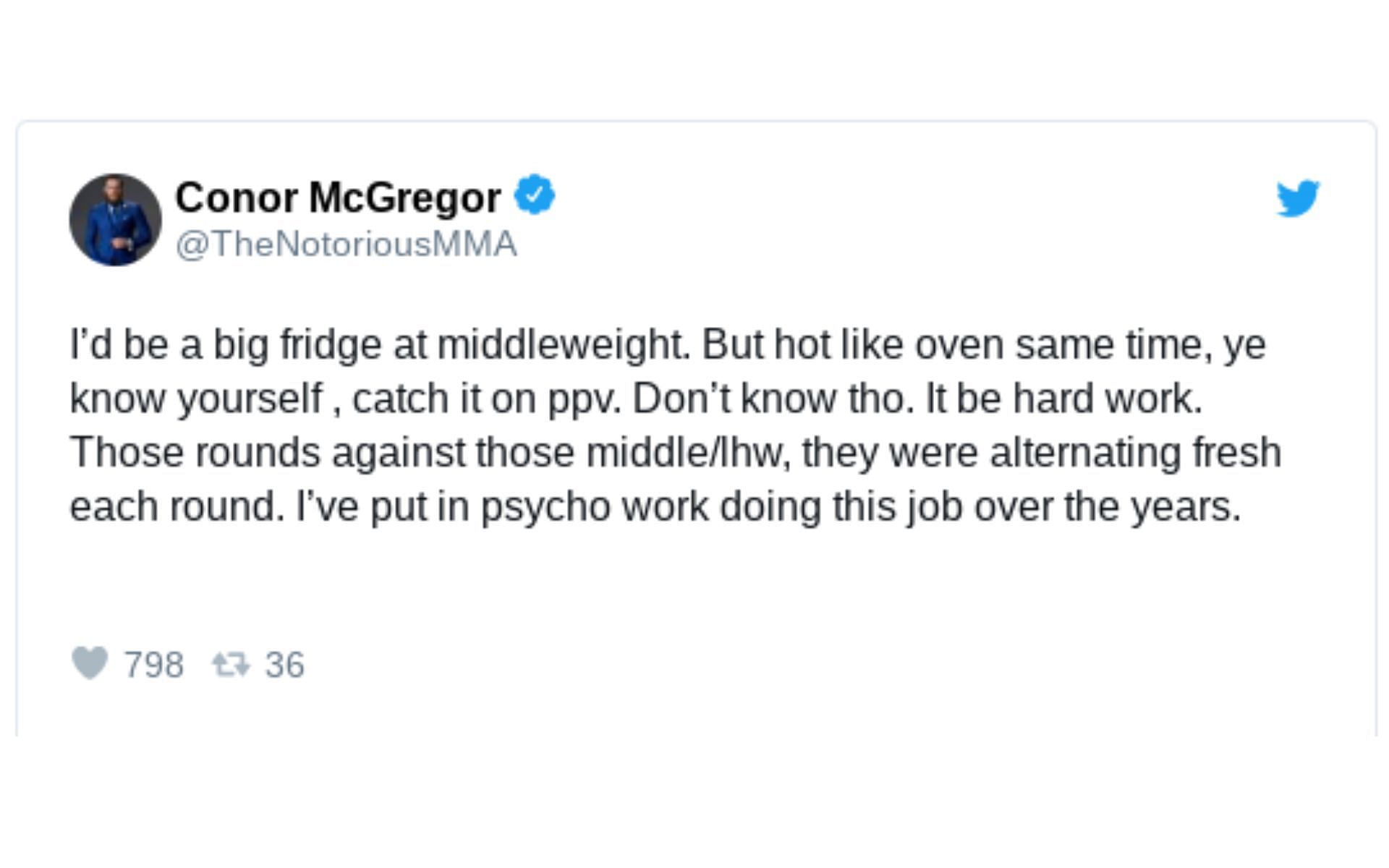 Another of Conor McGregor's deleted tweets