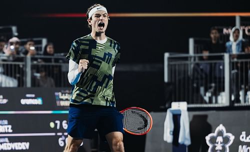 Taylor Fritz in action at the Diriyah Tennis Cup Riyadh 2022 - Day 3.