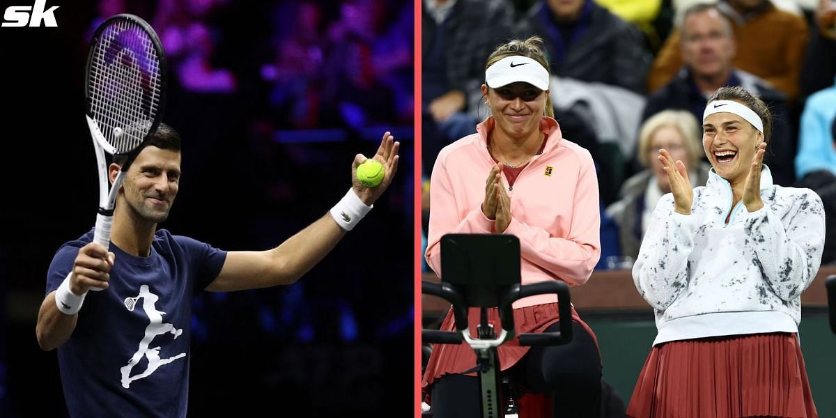 Novak Djokovic (L), Paula Badosa and Aryna Sabalenka (R)