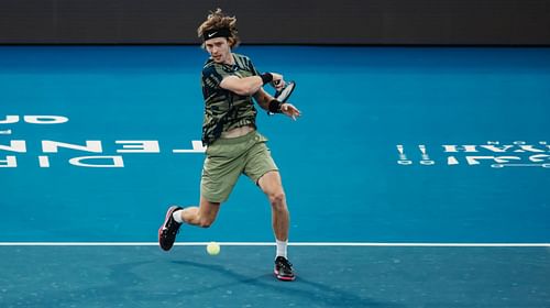 Andrey Rublev in action at the 2022 Diriyah Tennis Cup in Riyadh.