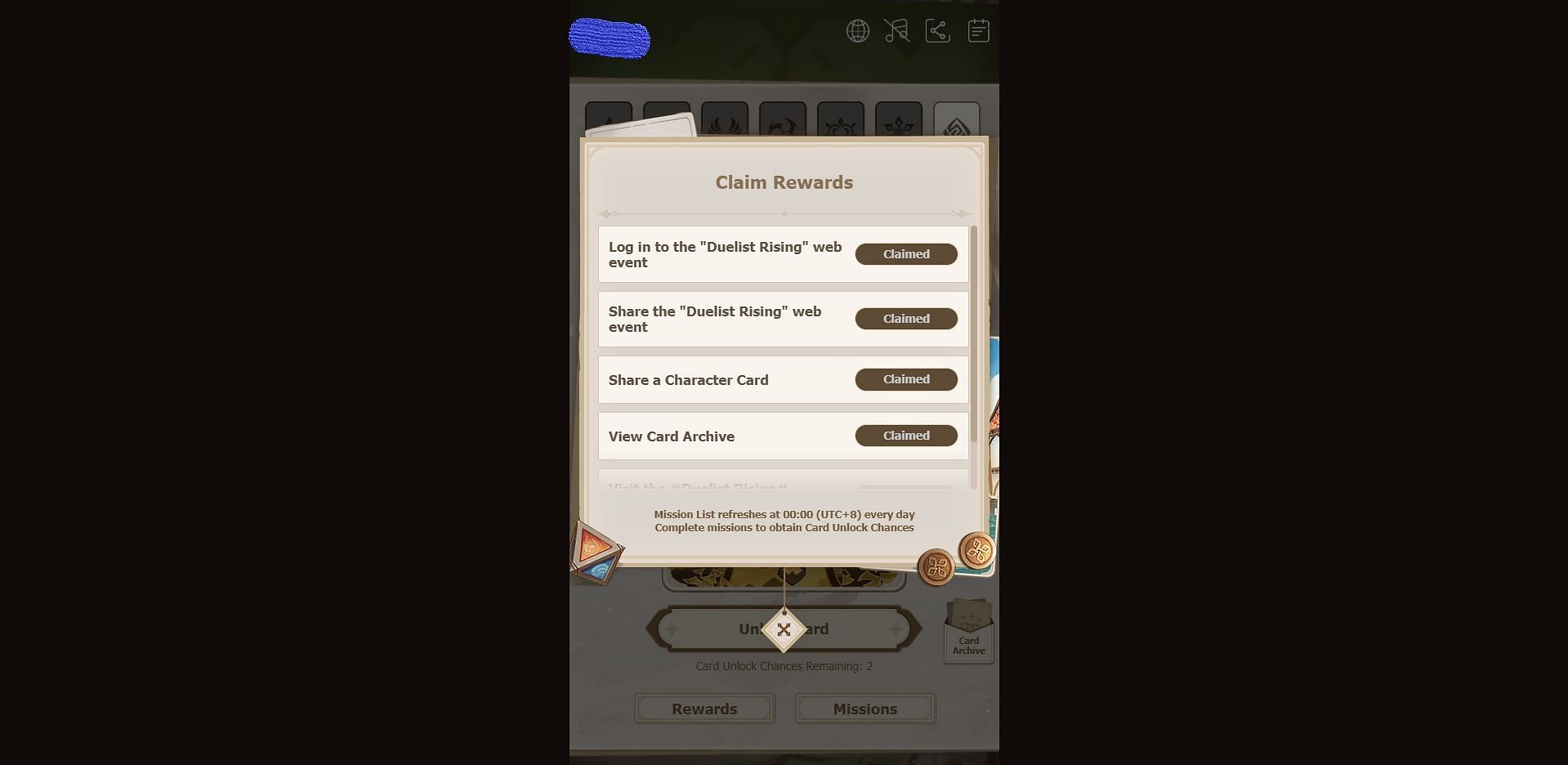 Missions tab (Image via Genshin Impact)