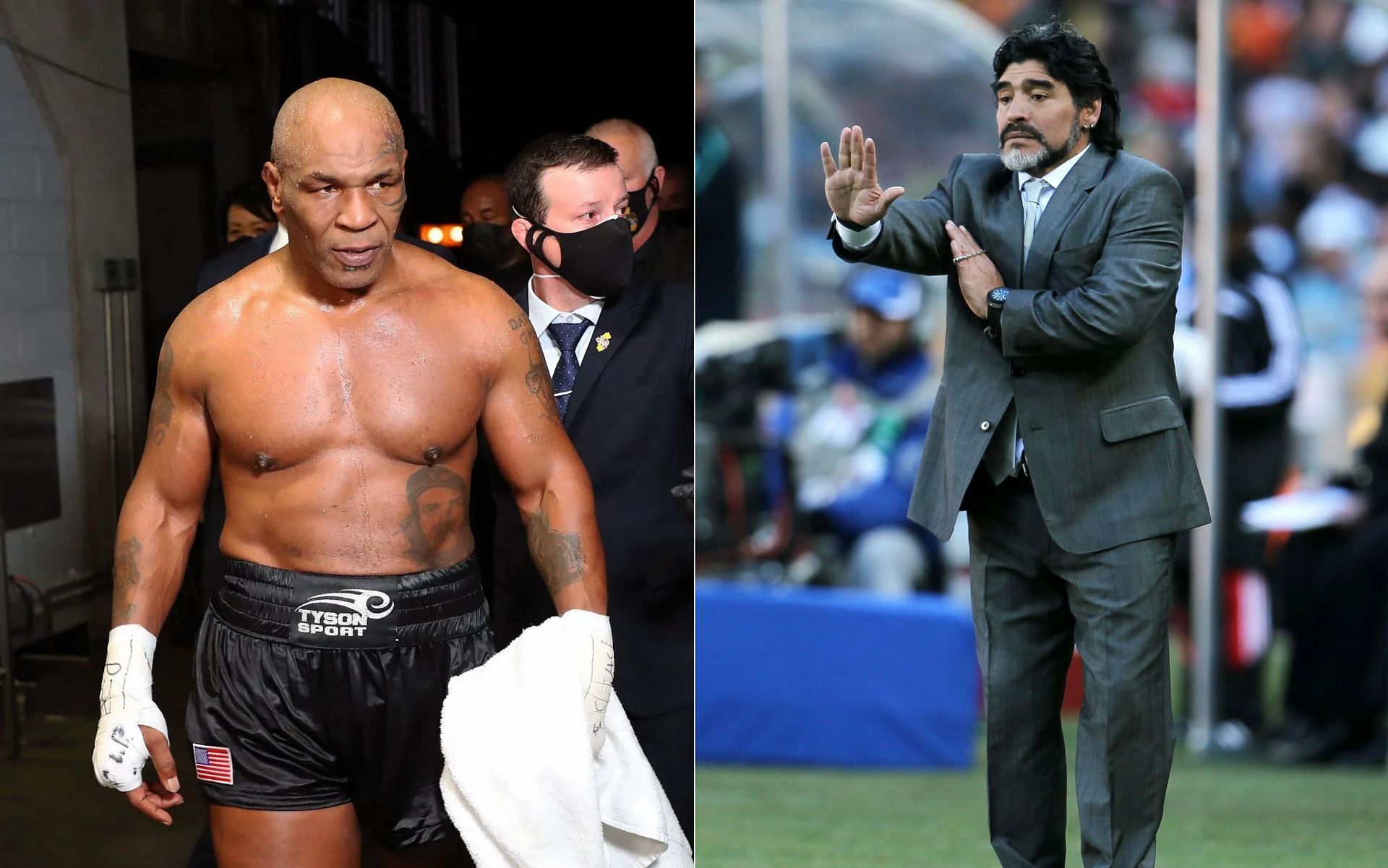 Mike Tyson (L) and Diego Maradona (R).