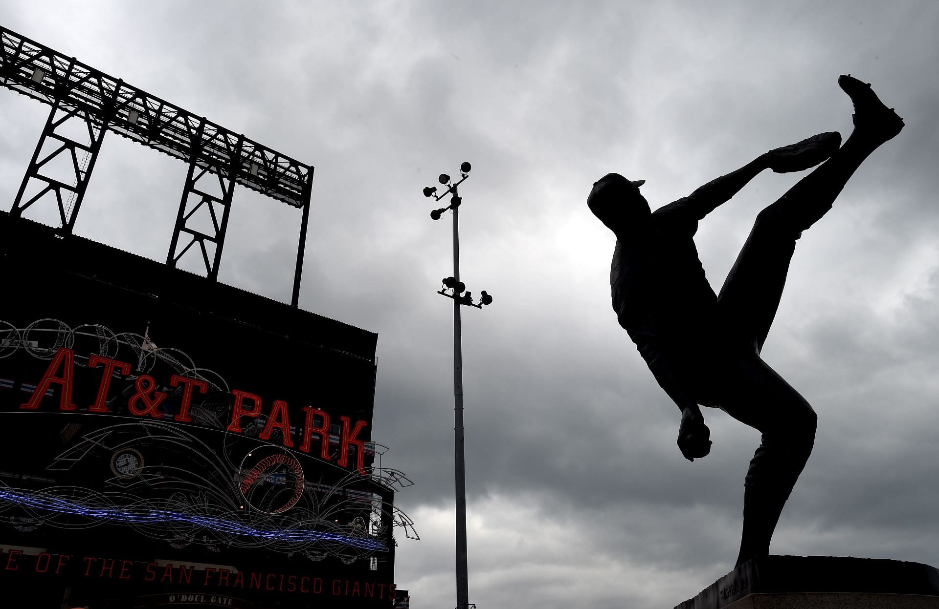 Statue of Juan Marichal is seen outside before Game Three of the National League Championship Series