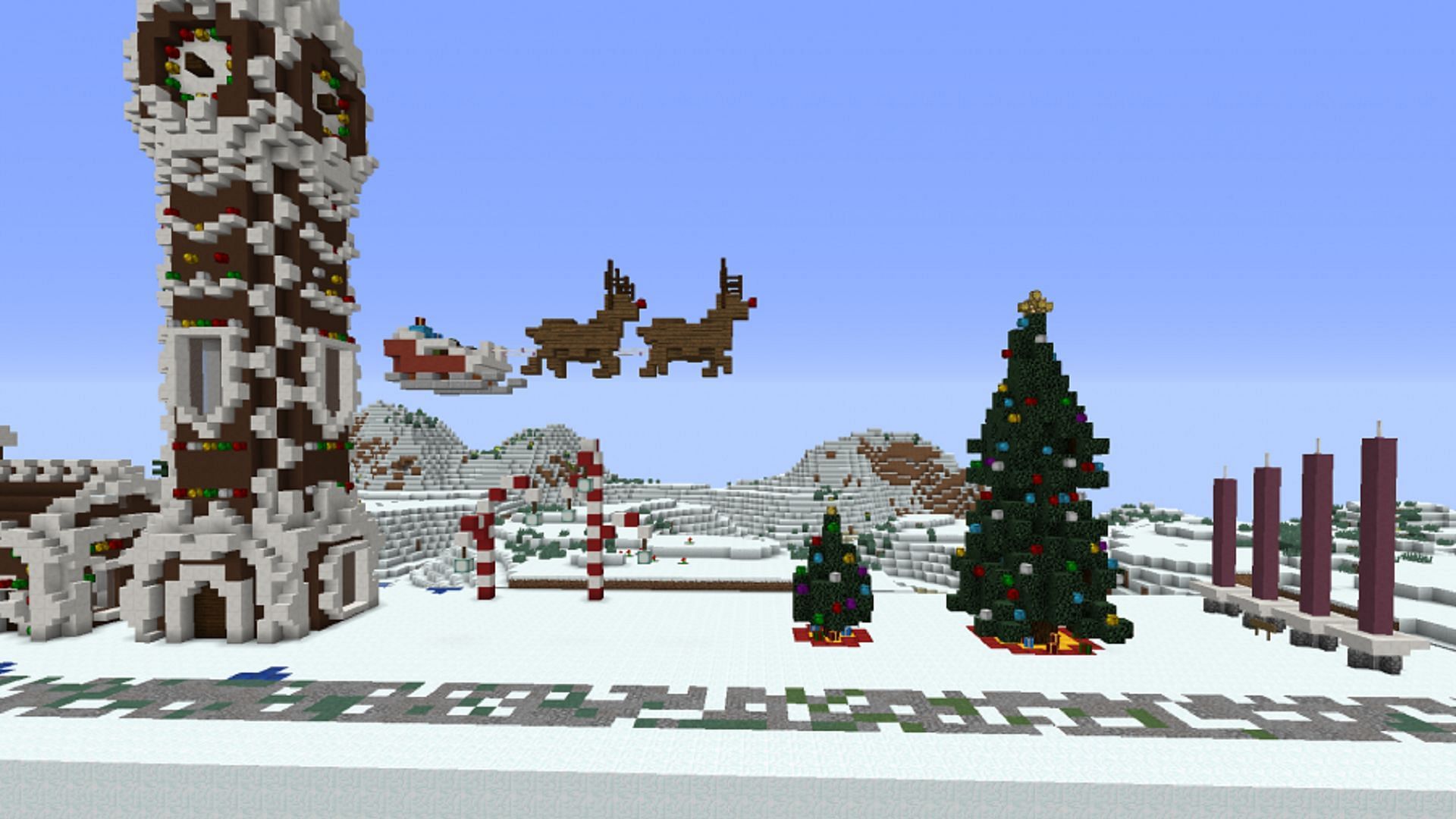 Santa&#039;s sleigh takes flight in this fun North Pole reconstruction (Image via _PotatoDude_/Minecraft Schematics)