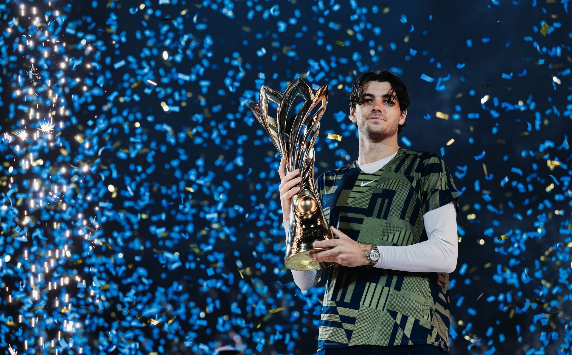 Taylor Fritz celebrates after winning the Diriyah Tennis Cup Riyadh 2022.