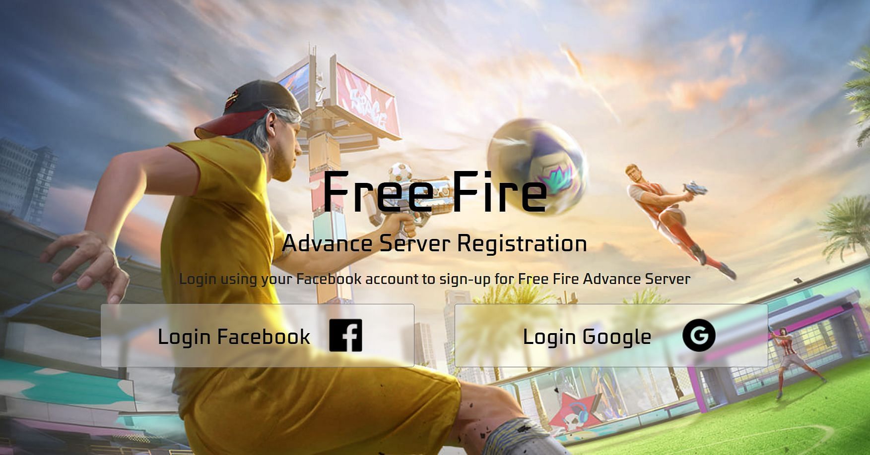 Para se registrar, use seu ID do Google ou Facebook para fazer login no site oficial do programa Advance Server (Imagem via Garen)