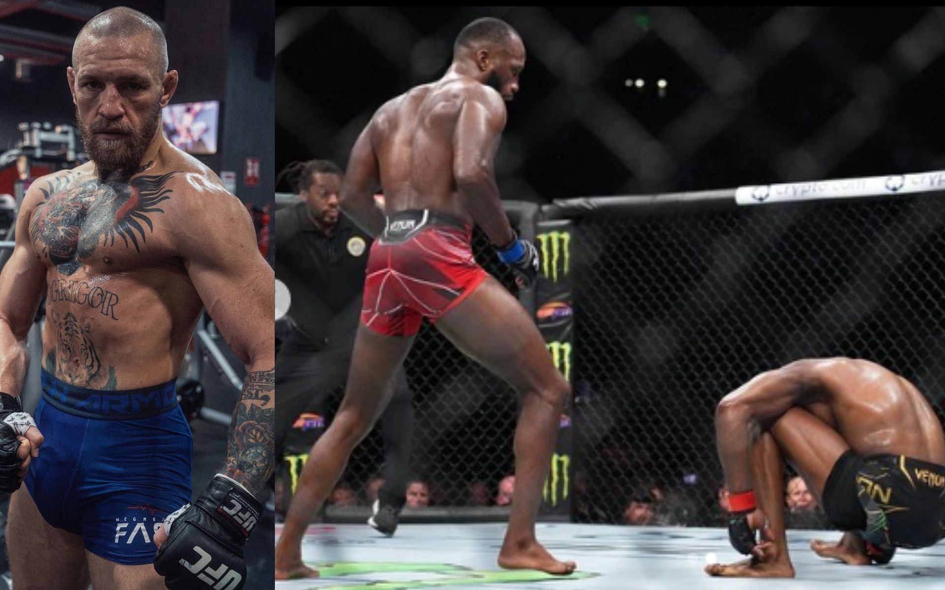 Conor McGregor [Left] Leon Edwards vs. Kamaru Usman 2 [Right] [Images courtesy: @TheNotoriousMMA Twitter, @leonedwardsmma Instagram]