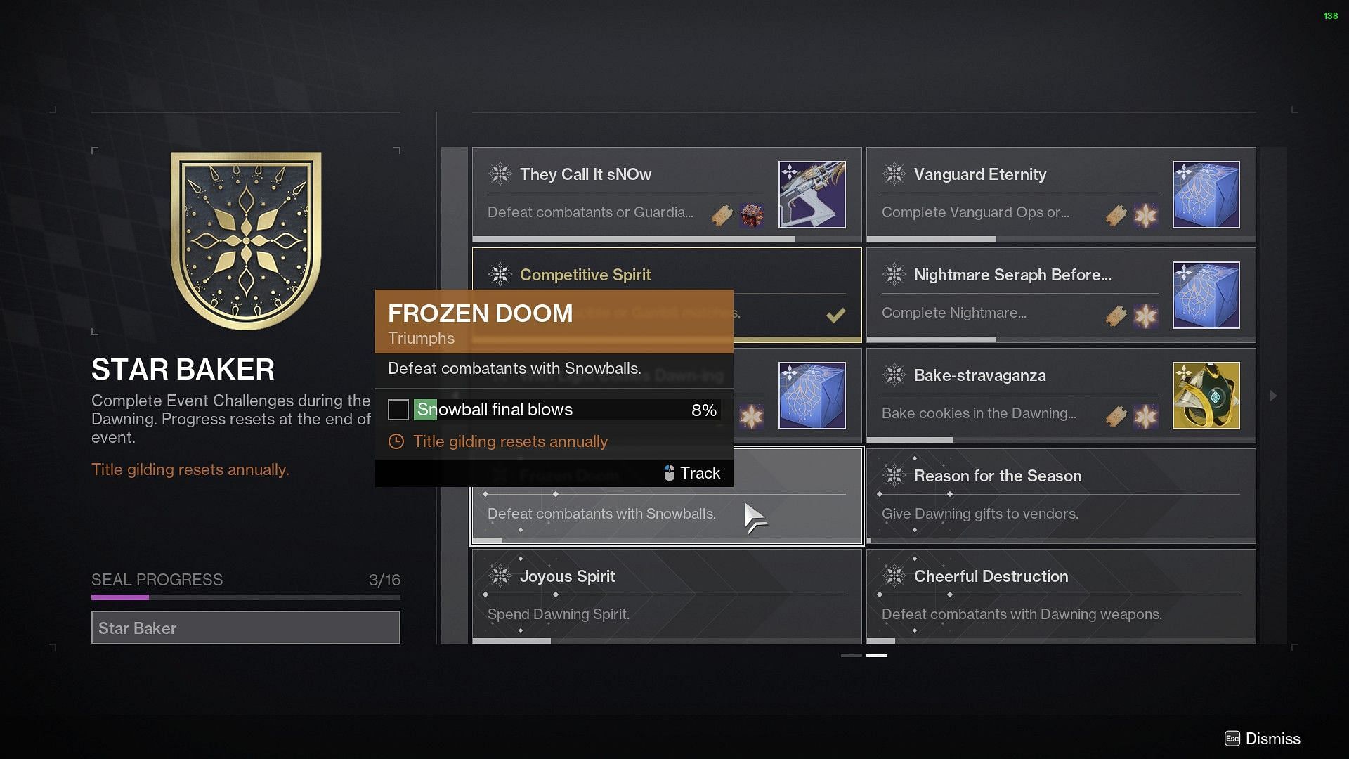 Destiny 2 gilded triumphs for the Star Baker seal (Image via Bungie)