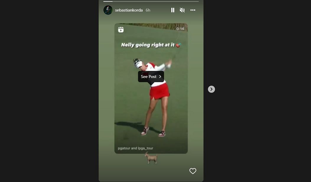 Via Instagram - Sebastian Korda reacts to his sister Nelly Korda playing a brilliant golf shot.