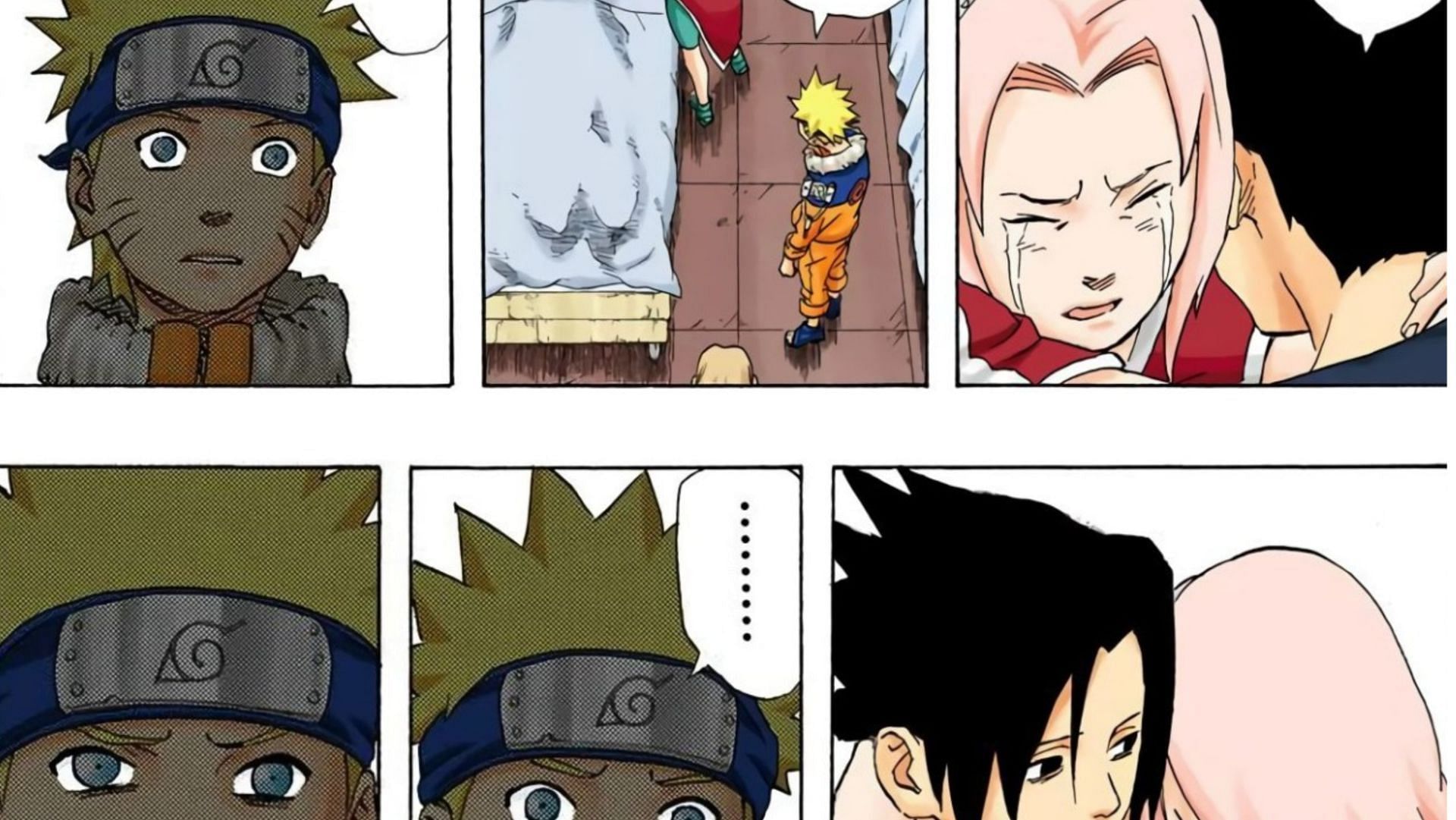 Reaction after Sakura hugs Sasuke (Image via Shounen Jump)