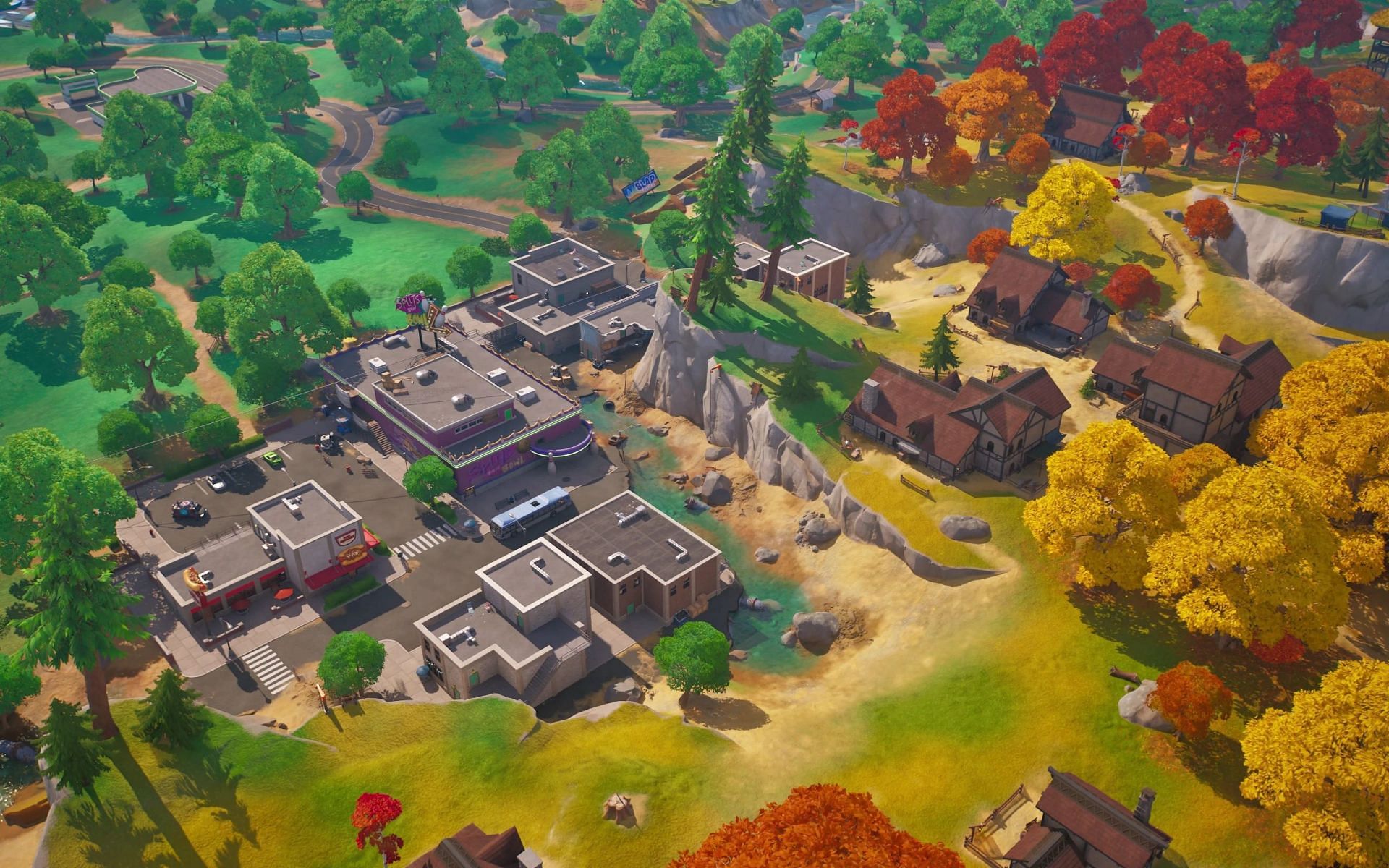 Faulty Splits is a unique location on the Fortnite Chapter 4 Season 1 map (Image via Epic Games)