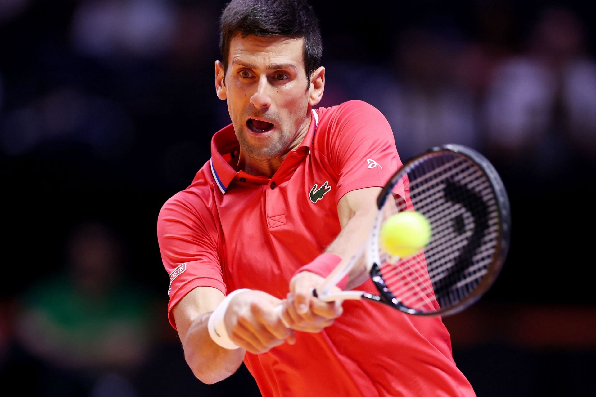 Novak Djokovic in action at the World Tennis League 