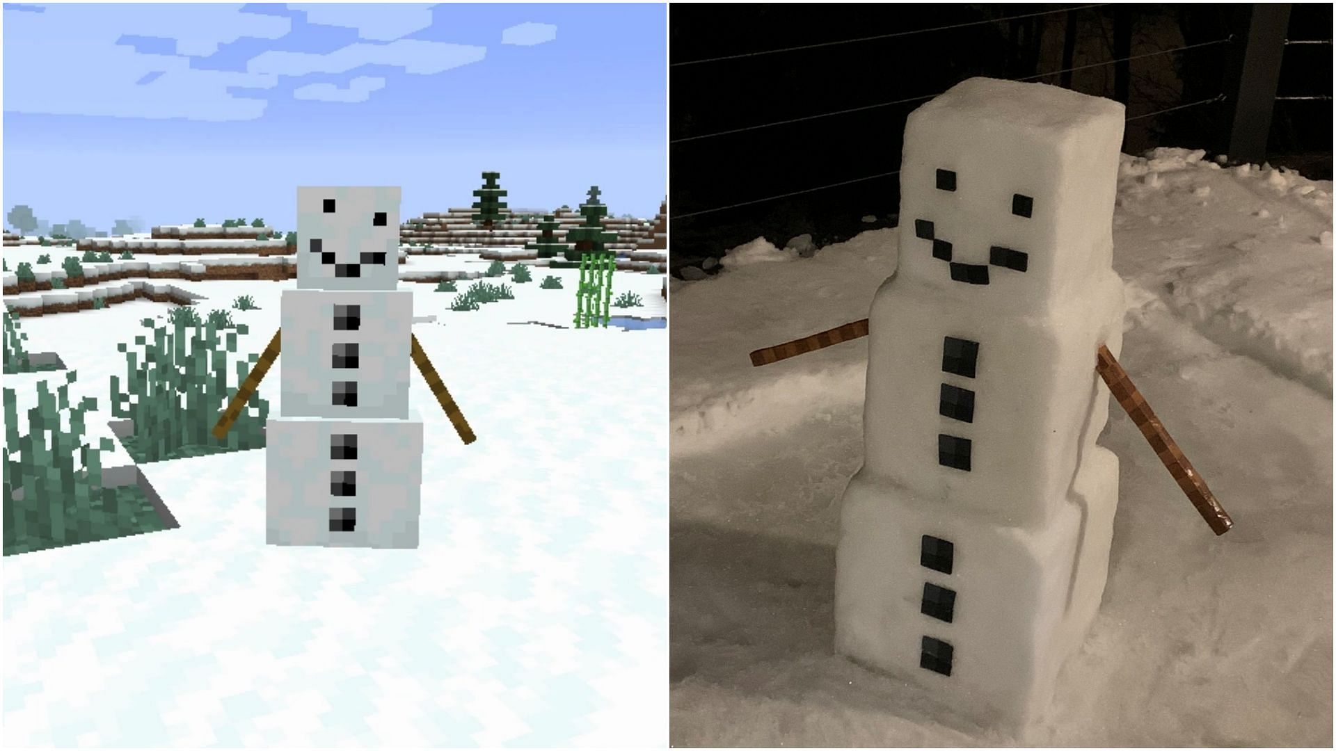 A Minecraft player created an accurate replica of a snow golem in real life (Image via Sportskeeda)